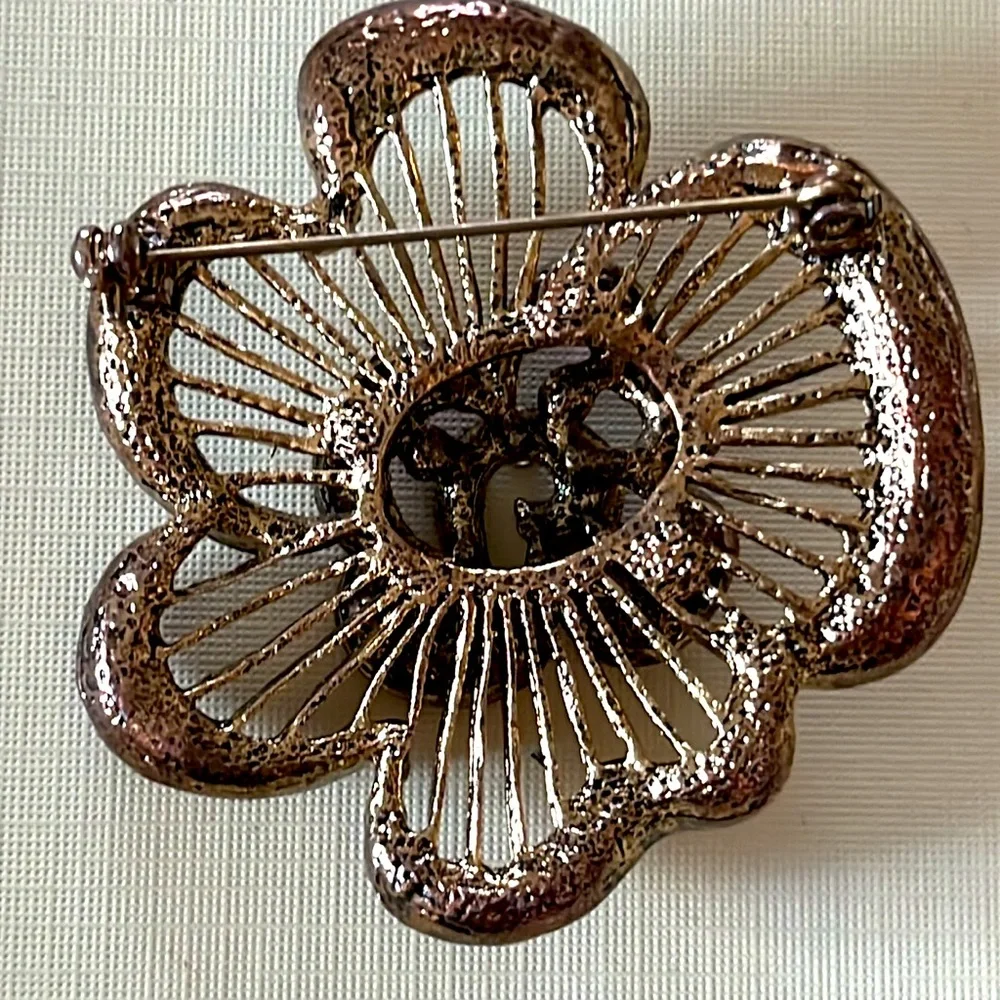 Bohemian Style Floral‎ Brooch with Pink and Amber Accents
